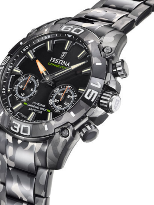Festina Connected Ανδρικό Ρολόι 45.5mm Χρονογράφος Μπαταρίας με Ασημί Μεταλλικό Μπρασελέ