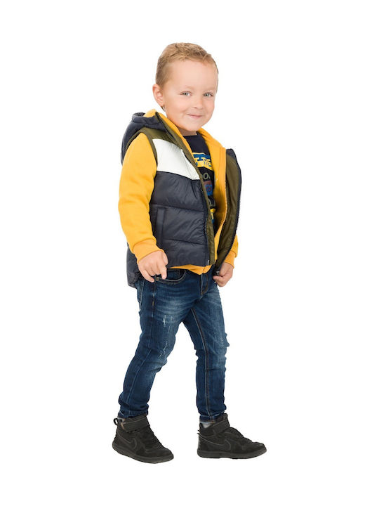 Kids' Quilted Jacket Sleeveless Short with Hood Navy Blue