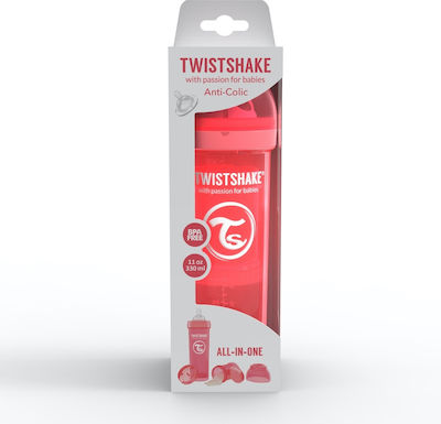 Twistshake Plastic Bottle Set Pastel Anti-Colic with Silicone Nipple for 0+, 0+ m, months Red 330ml 2pcs