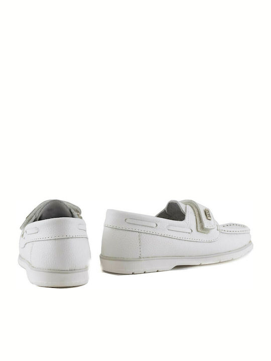Pantofi copii din piele cu velcro Albi