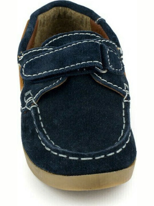 Boys Suede Moccasins with Velcro Navy Blue
