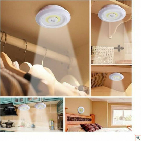 LED Φωτιστικό Σποτάκι για Ντουλάπες με Τροφοδοσία Μπαταρίας, Τηλεχειριστήριο και Αυτοκόλλητο Τοποθέτησης 3τμχ