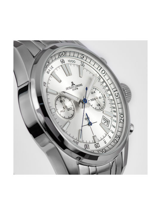 Jacques Lemans Liverpool Watch Chronograph Battery with Silver Metal Bracelet