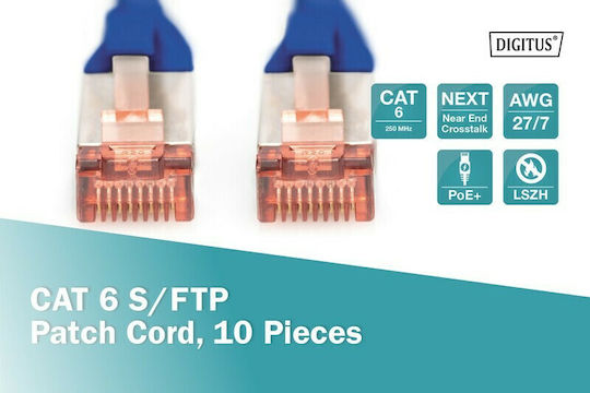 Digitus S/FTP Cat.6 (Gigabit) Network Cable Ethernet 0.25m Blue 10 Pieces