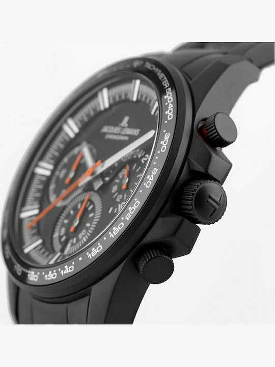 Jacques Lemans Liverpool Ανδρικό Ρολόι 40mm Χρονογράφος Μπαταρίας με Μαύρο Μεταλλικό Μπρασελέ