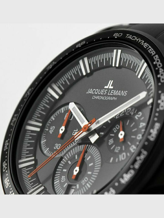 Jacques Lemans Liverpool Ανδρικό Ρολόι 40mm Χρονογράφος Μπαταρίας με Μαύρο Μεταλλικό Μπρασελέ