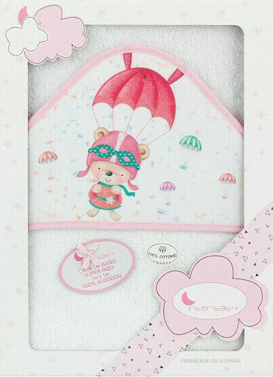 Interbaby Hooded Baby Bath Towel Paracaidista White Pink