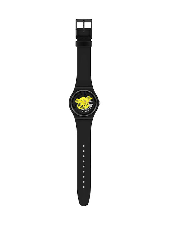 Swatch Time To Yellow Big Ανδρικό Ρολόι 42mm Μπαταρίας με Μαύρο Καουτσούκ Λουράκι