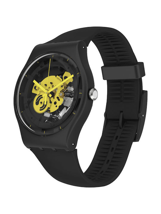 Swatch Time To Yellow Big Ανδρικό Ρολόι 42mm Μπαταρίας με Μαύρο Καουτσούκ Λουράκι