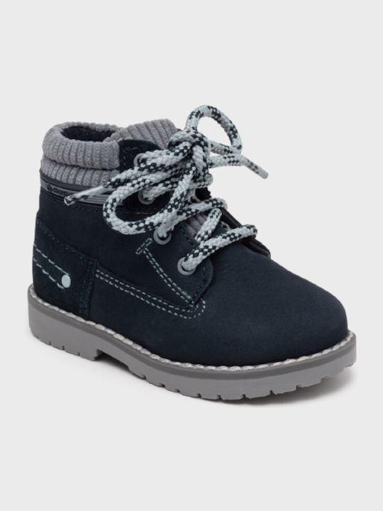 Mayoral Kids Leather Boots with Zipper Navy Blue