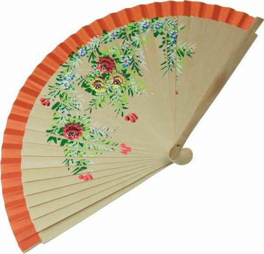 Synchronia Painted Fan With Flowers (Various Designs/Colors) 23cm