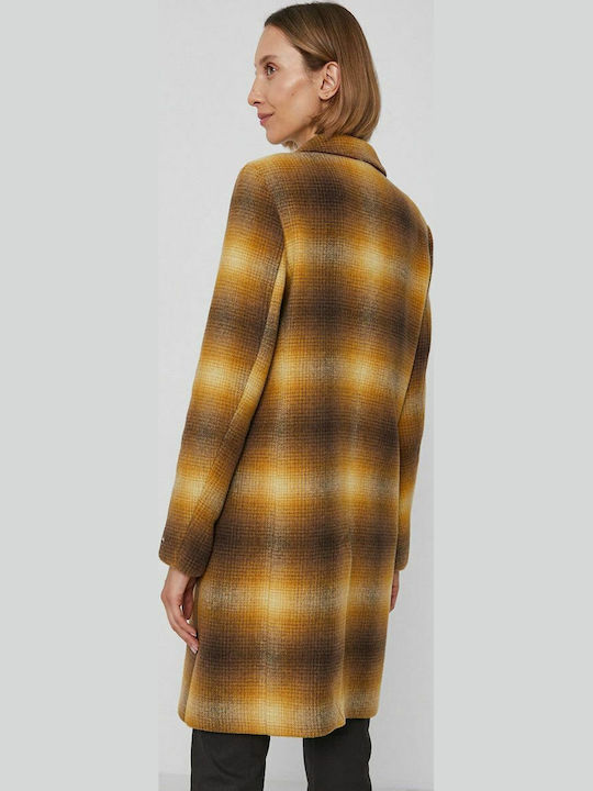 Women's Checked Yellow Coat with Buttons