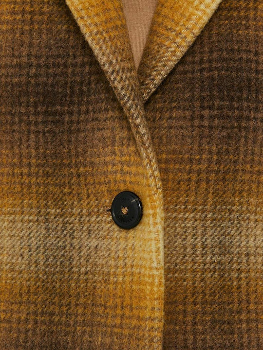 Women's Checked Yellow Coat with Buttons