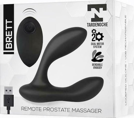 Tardenoche Brett Prostate Massager Remote Control USB Liquid Silicone Analvibrator mit kabelloser Funktion Schwarz