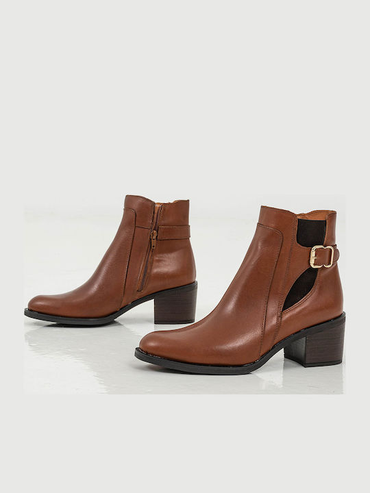 Leather Women's Chelsea Boots with Medium Heel Tabac Brown