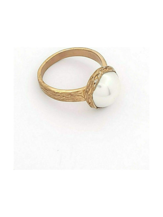 Puppis Women's Gold Plated Steel Ring with Pearl