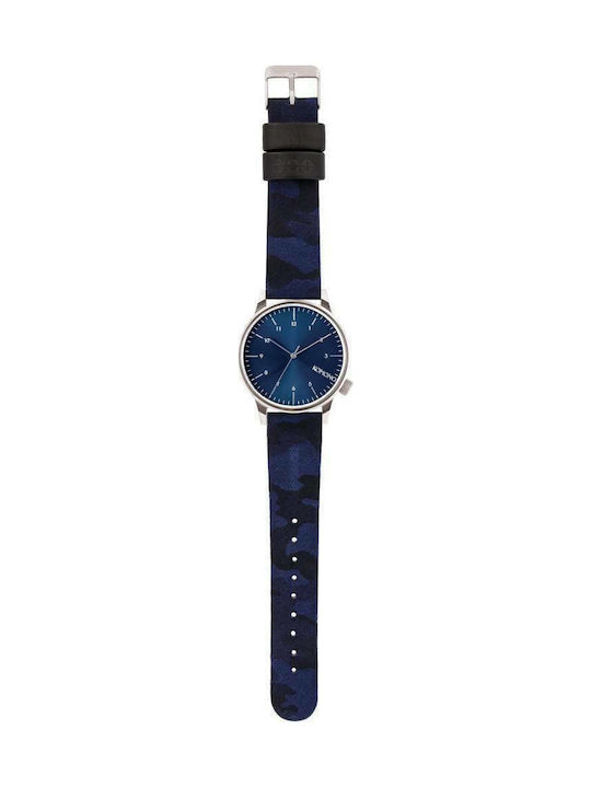 Komono Winston Print Uhr Batterie mit Blau Stoffarmband