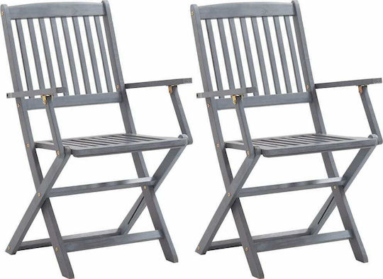 Scaun de exterior Lemn Patină gri / Pernă gri cu pernă 2buc 54x57x91cm