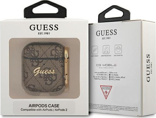 Guess Hülle Synthetisches Leder mit Haken in Braun Farbe für Apple AirPods 1 / AirPods 2
