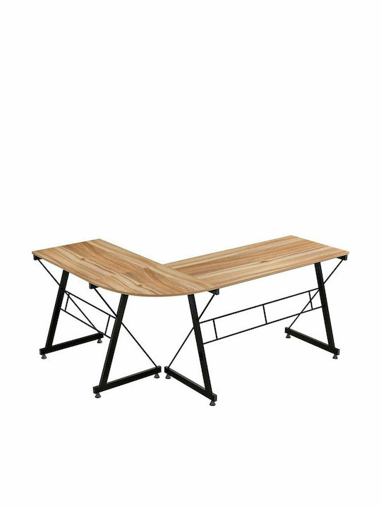 Birou Colțar De Calculatoare Walnut Din Lemn Culoare Maro Negru Cu Picioare Metalice 158x120x74cm