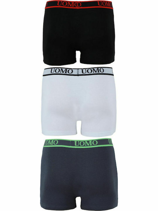 Uomo PG6006 Herren Boxershorts White / Black / Grey mit Mustern 3Packung