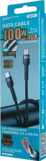 Remax Jany RC-172 Braided USB 2.0 Cable USB-C male - USB-C 100W PD Μαύρο 1m