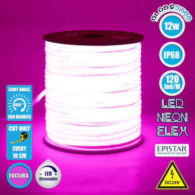 GloboStar Wasserdicht Neon Flex LED Streifen Versorgung 24V mit Rosa Licht Länge 1m und 120 LED pro Meter