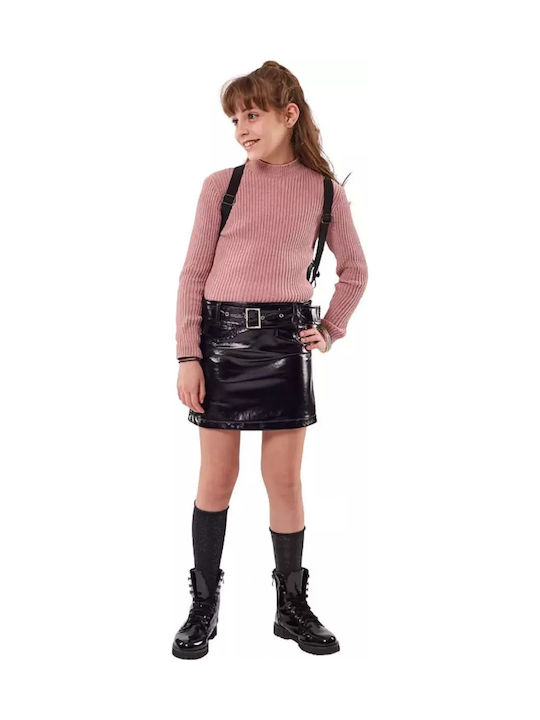 Εβίτα Παιδική Φούστα Δερμάτινη Μονόχρωμη Μαύρη