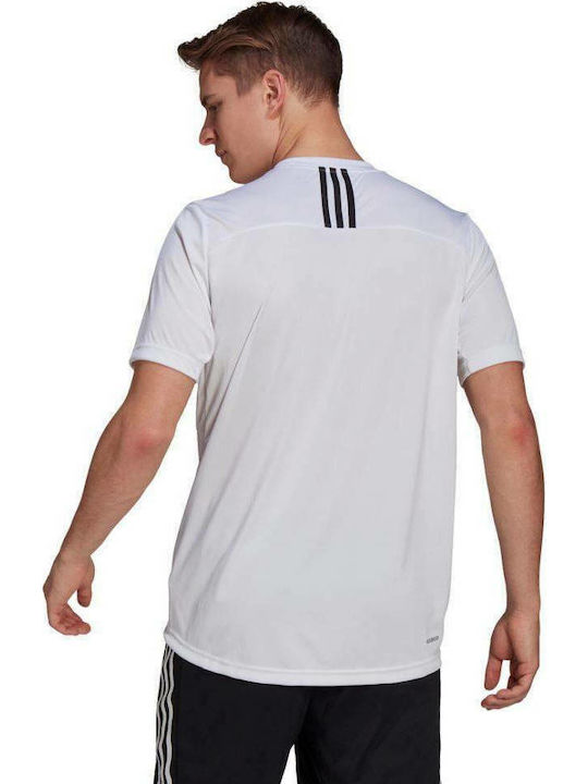 Adidas Primeblue Designed To Move Sport 3-Stripes Αθλητικό Ανδρικό T-shirt Λευκό με Λογότυπο