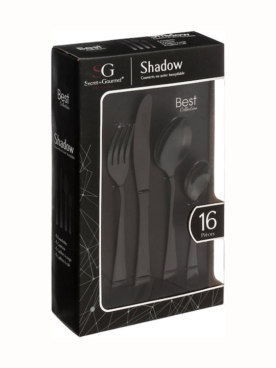 Spitishop 16-Piece Stainless Steel 18/10 Shadow Black Cutlery Set