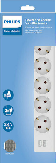 Bandă De Alimentare 5 Prize Philips Original Spn3052w/grs 2 Usb Type-A