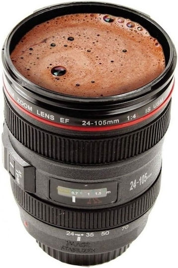 Media Wave Camera Lens Mug Metallic with Lid Black 450ml