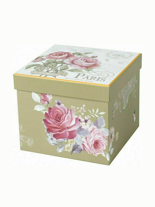 Karvounis Floral Paris Roses Kuchenständer Porzellan mit Deckel & Fuß Beige 22x22x21cm