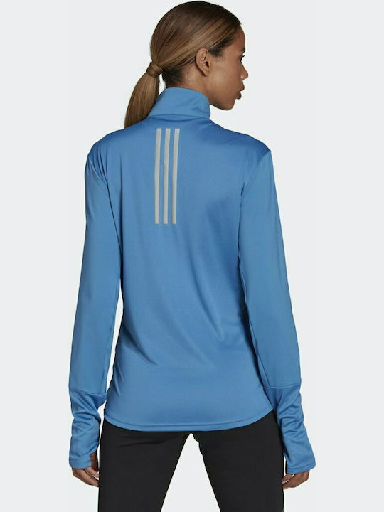 Adidas Own The Run Χειμερινή Γυναικεία Μπλούζα Μακρυμάνικη με Φερμουάρ Focus Blue