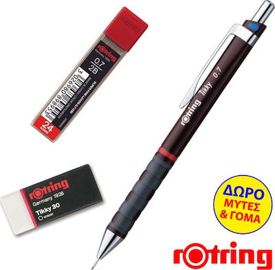 Rotring Tikky Mechanischer Bleistift zum Zeichnen 0.7mm mit Radiergummi 3Stück Braun