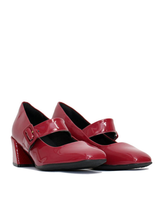 Piccadilly Anatomic Patent Leather Burgundy Medium Heels with Strap