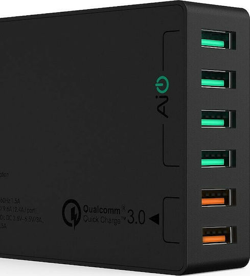 Aukey Βάση Φόρτισης με 6 Θύρες USB-A 60W Quick Charge 3.0 σε Μαύρο χρώμα (PA-T11)