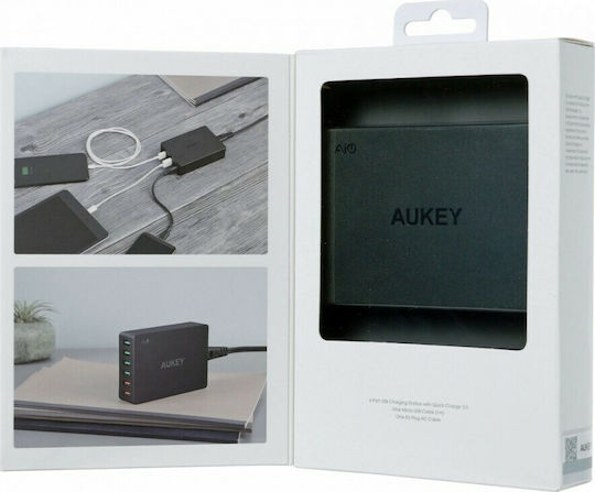 Aukey Βάση Φόρτισης με 6 Θύρες USB-A 60W Quick Charge 3.0 σε Μαύρο χρώμα (PA-T11)