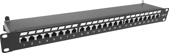 Patch Panel για Rack 1U 19" 24 Θυρών cat6 με Οδηγο Καλωδιων SUT Μαύρο