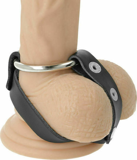 Darkness Darkness Cock Harness Metal And Leather Ring Penis And Testicles Black