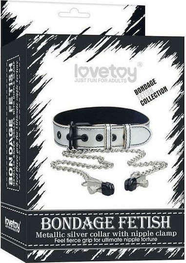 Lovetoy Collar with Nipple Clamps BDSM Kit σε Ασημί Χρώμα