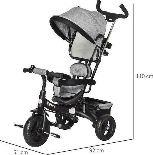 HomCom Tricicletă Pentru Copii Cu Mâner Pentru Părinți Pentru 1.5+ Ani Gri