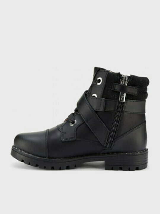 Biker Anatomisch Leder Kinderstiefel mit Reissverschluss Schwarz