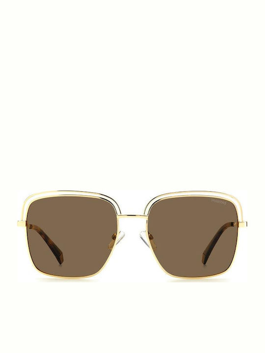 Polaroid Women's Sunglasses with Gold Metal Frame and Brown Polarized Lens PLD4104/S 01Q/SP