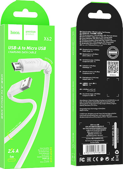 Hoco X62 Fortune Regular USB 2.0 to micro USB Cable Λευκό 1m