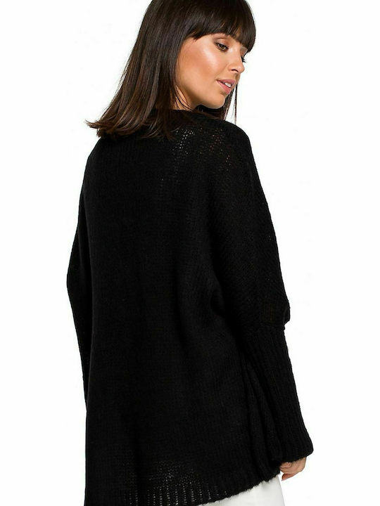 BE Knit Women's Long Sleeve Sweater with V Neckline Black