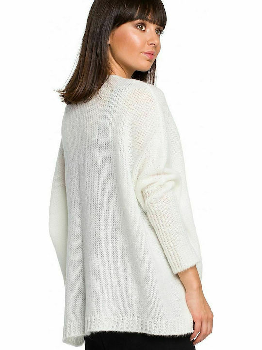 BE Knit Women's Long Sleeve Sweater with V Neckline White