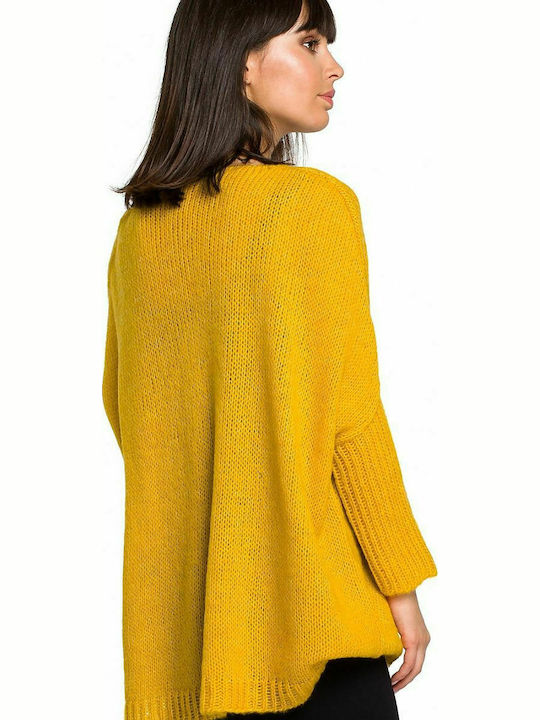 BE Knit Women's Long Sleeve Sweater with V Neckline Yellow