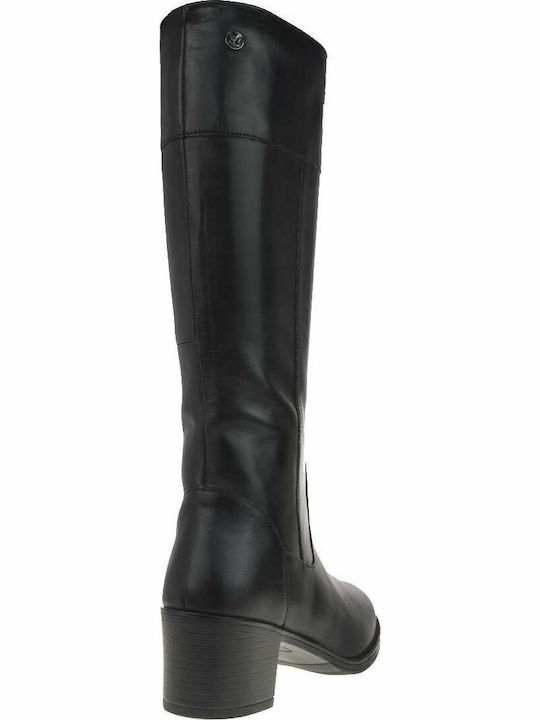 Anatomic Leather Medium Heel Riding Boots with Rubber / Zipper Black