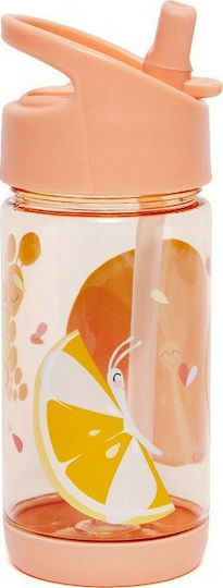 Petit Monkey Flies Kids Water Bottle Plastic with Straw Orange 320ml